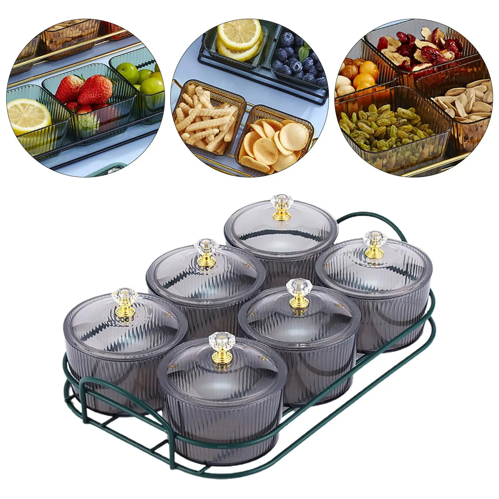 Dried Fruit Tray and 6 Bowls Divided Serving Container with Lid for Kitchen