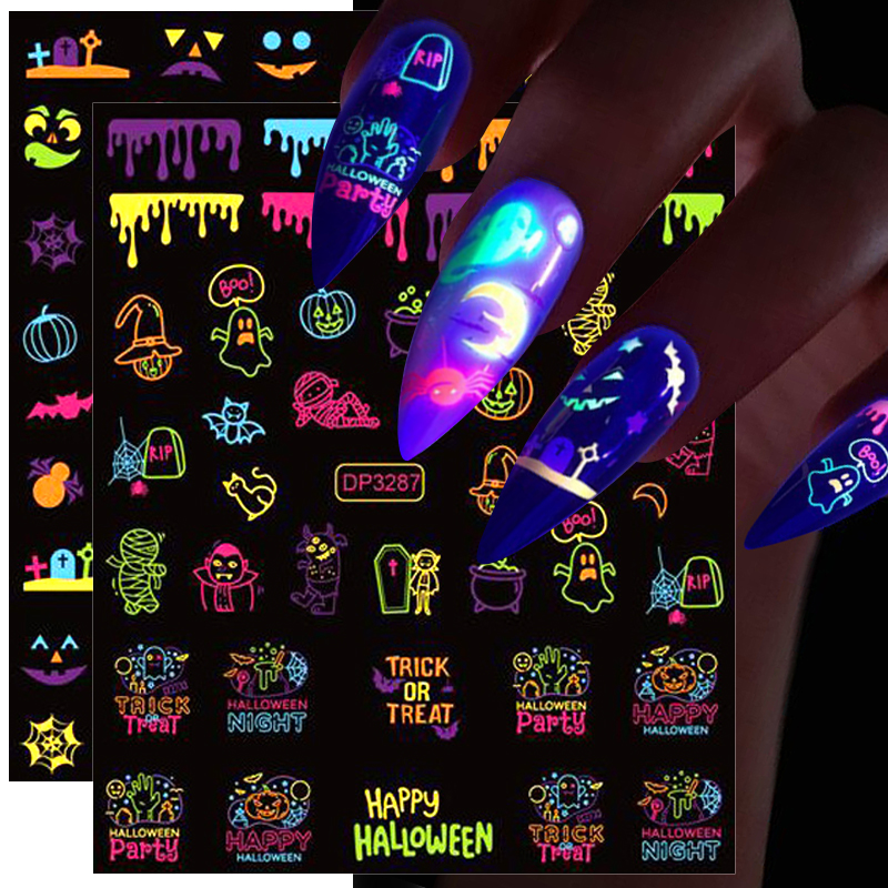 Best of Fluorescence 3D Nail Stickers Luminous Halloween Pumpkin Spider Star Moon DIY Nail Decals Glow In The Dark Nail Art Decoration Reviews & Tips