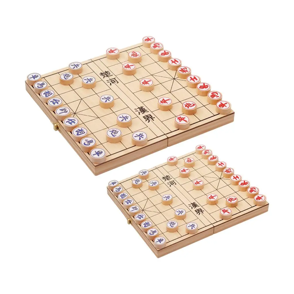 Foldable Wooden Chinese Chess Set Xiangqi Travel Board Games Traditional Boxed Chess Game Puzzle for Two Players