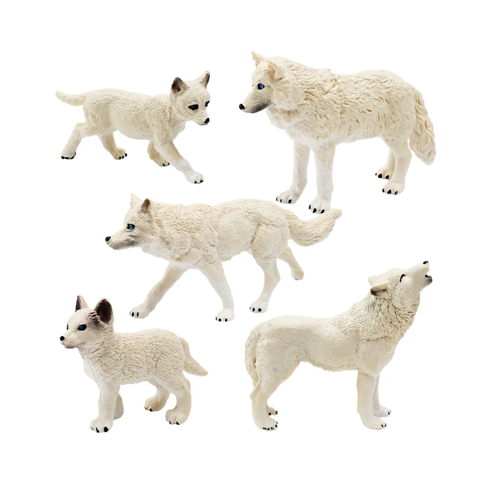 5 Pieces Wolf Figurines Wolf Playset Model for Desktop Decor Birthday Gifts