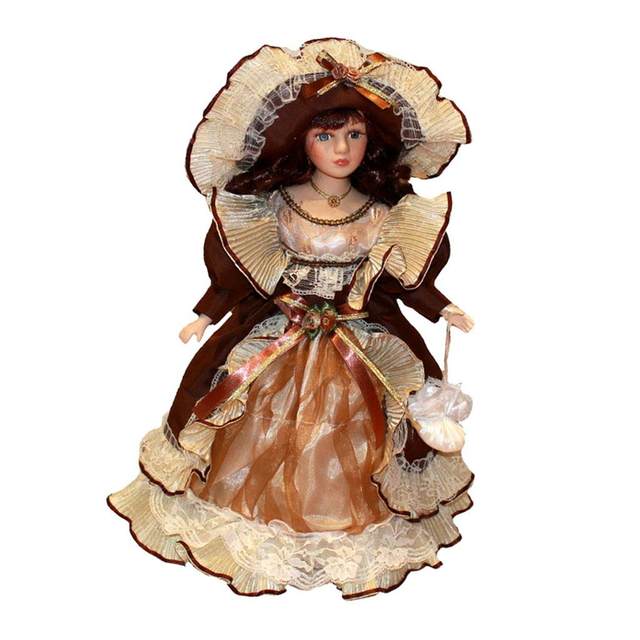 Lovely Porcelain Doll Girls Dress W/ Display Stand Kids Birthday