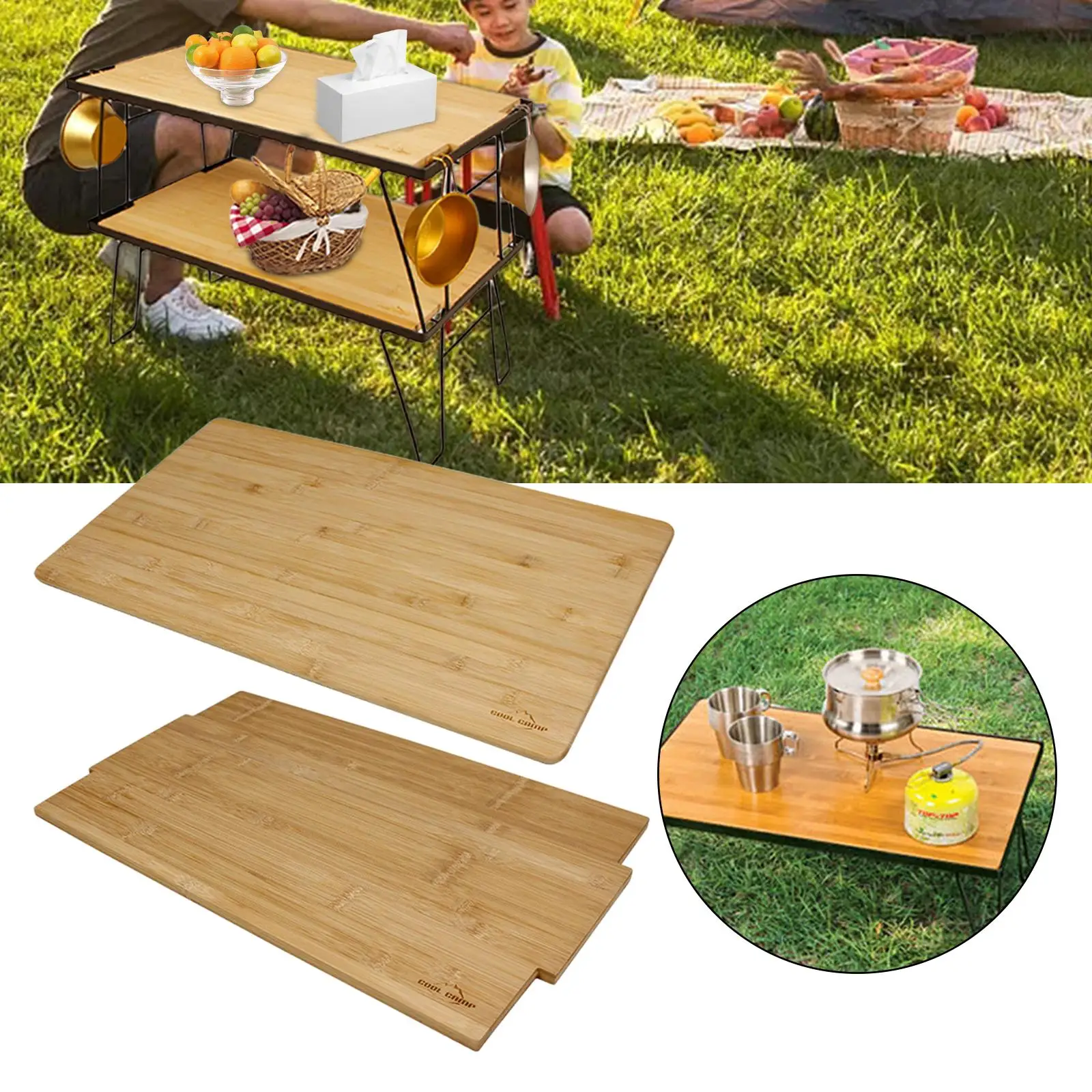 Multifunctional Foldable Table Storage Rack Camping Table Bamboo Wood Board BBQ for Backpacking Picnic Hiking