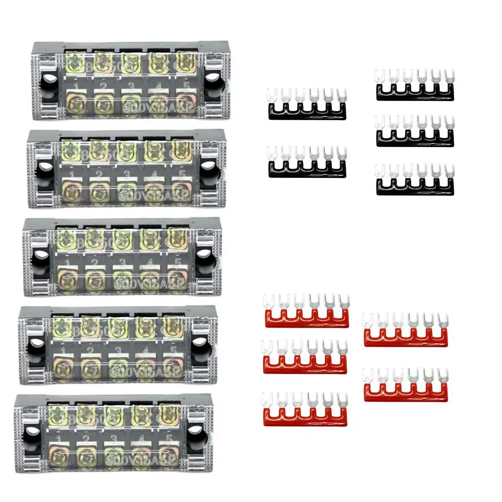 5 Sets Dual Row 5P Screw  Terminal Blocks Strip Connector 600