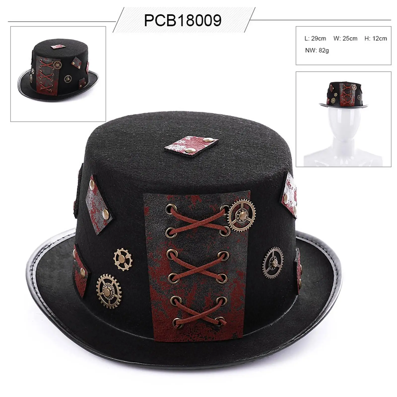 Punk Goth Steampunk Top Hat with String Gear Cosplay Costume Hat, Head Wear Durable Unisex Masquerade Costume Party Accessories