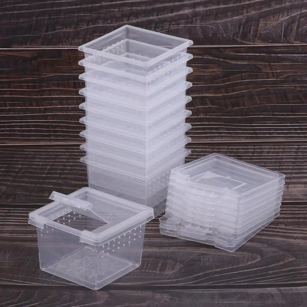 10x Feeding Box Reptile Cage Hatching Container Rearing Tank Clear Reptile Vivarium Terrarium Insect Rearing Box Food Feeding Bo