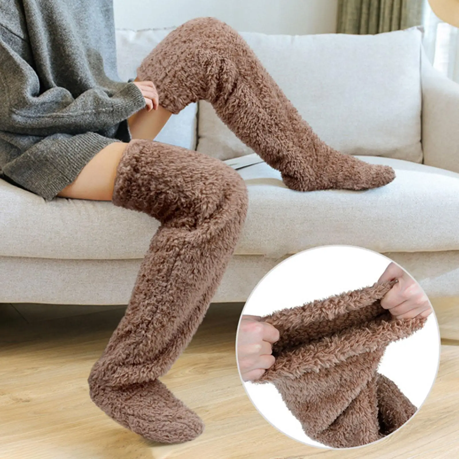 Thigh High Socks Over Knee Fuzzy Socks Boot Socks Stocking Legging Stocking Plush Leg Warmers for Office Living Room Women Kids