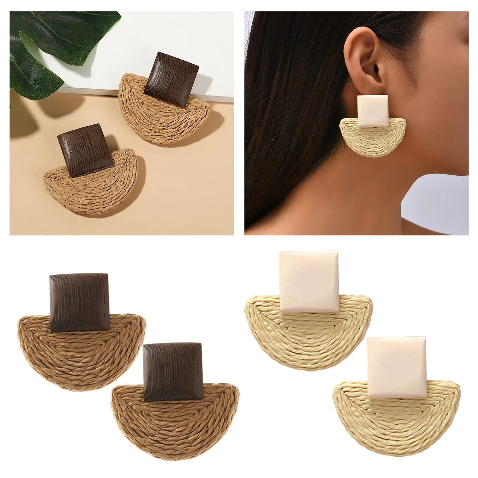 Rattan Dangle Earrings, Boho Vintage Braid Lightweight Gifts Handmade Jewelry Hoop Earrings, for  Holidays Beach  Mother