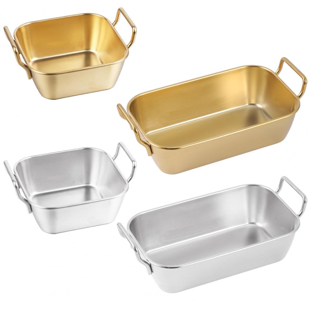 Gold Plated Square Dish With Handle Large Size: 10 X 18 X 4.5Cm