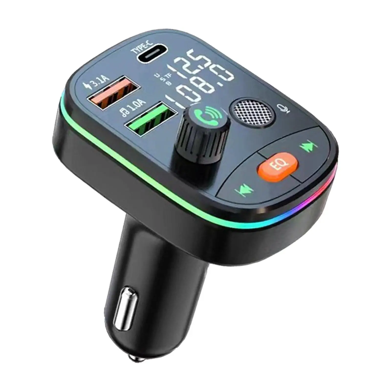 Bluetooth FM Transmitter Handsfree Calling Music Player 80x57x42mm Easy to Use