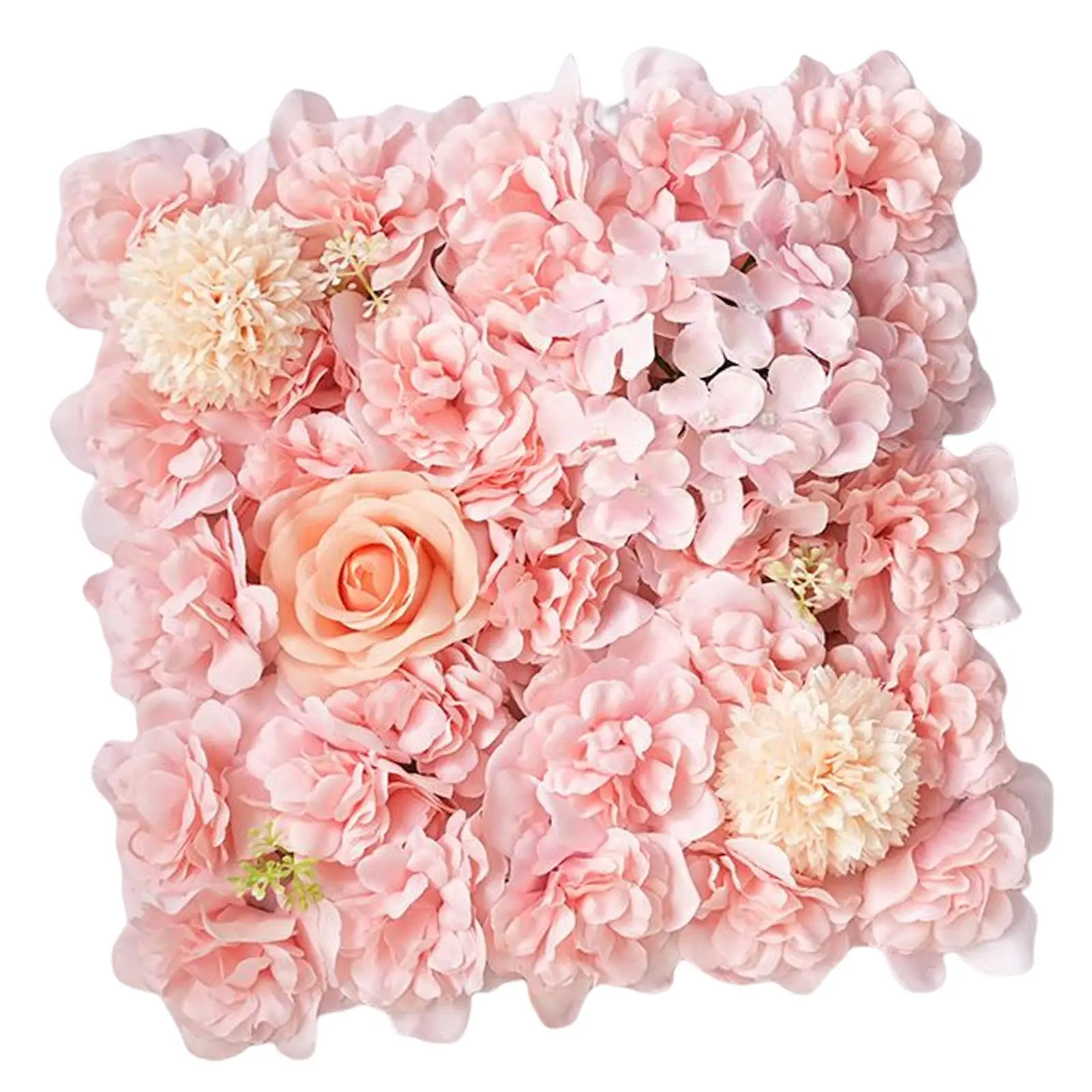 38Cmx38cm Artificial Flower Wall Panel, Romantic Silk Rose Floral Screen Hydrangea Backdrop for Wedding Party Stage Wall Decor