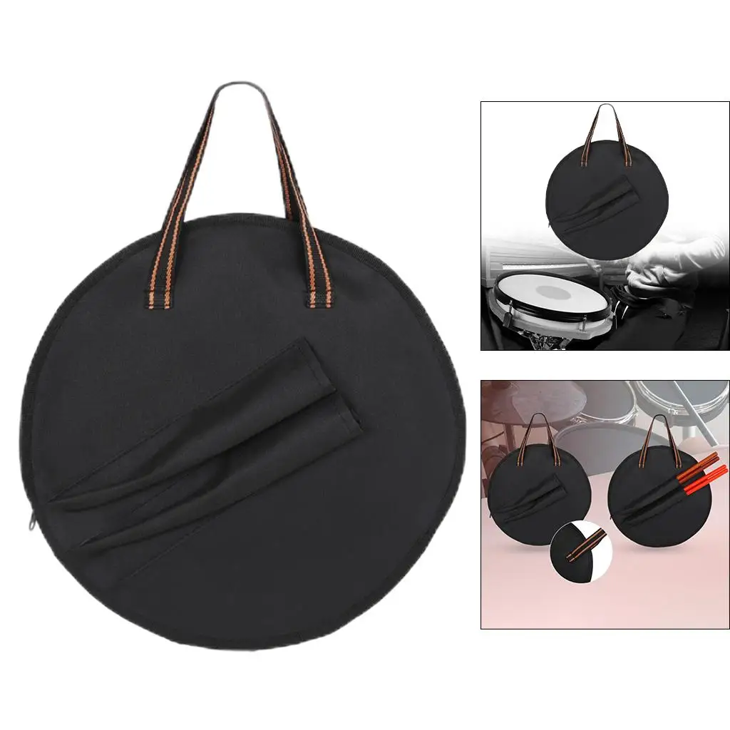 Oxford Cloth 14 Inch Dumb Drum Bags Drum Pouch Storage Bag, Partition Design with Zipper Wear-resistant Accessories, Black