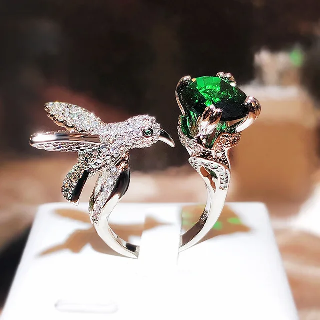 Anillo de plata 925 con diseño de colibrí para mujer, sortija