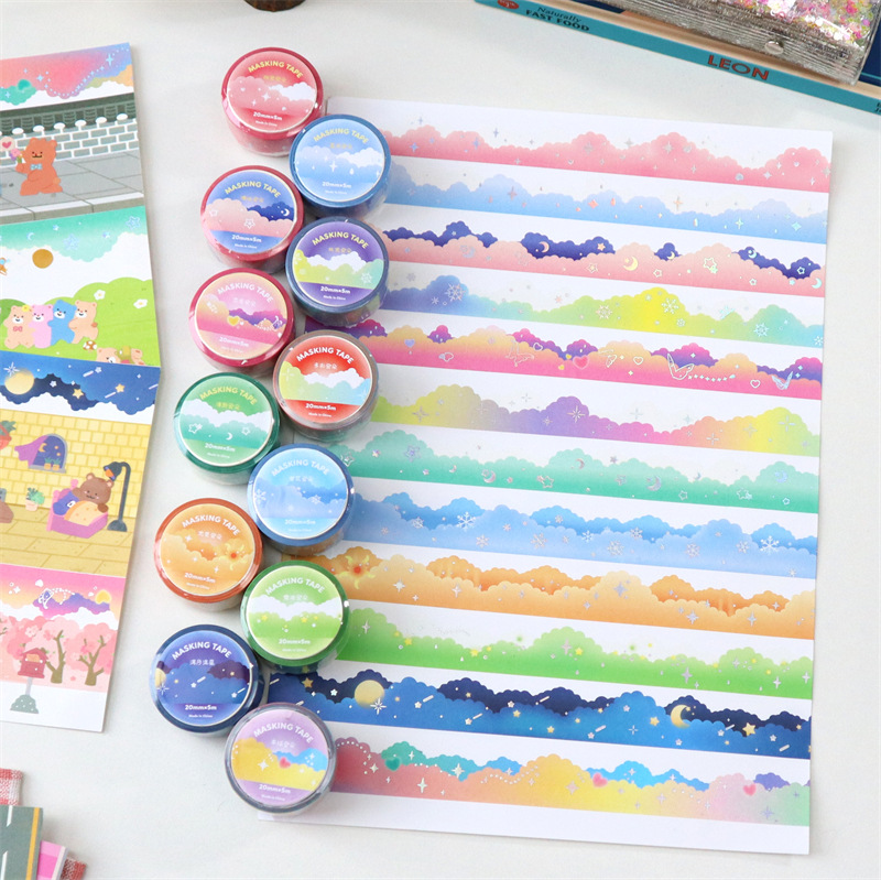 Kawaii stars moon clouds Decorative Adhesive Tape Hot silver Masking Washi Tape Diy Scrapbooking Sticker Label korean Stationery 8 S2f1e32656dfa447c86a85f9475c11a6dL