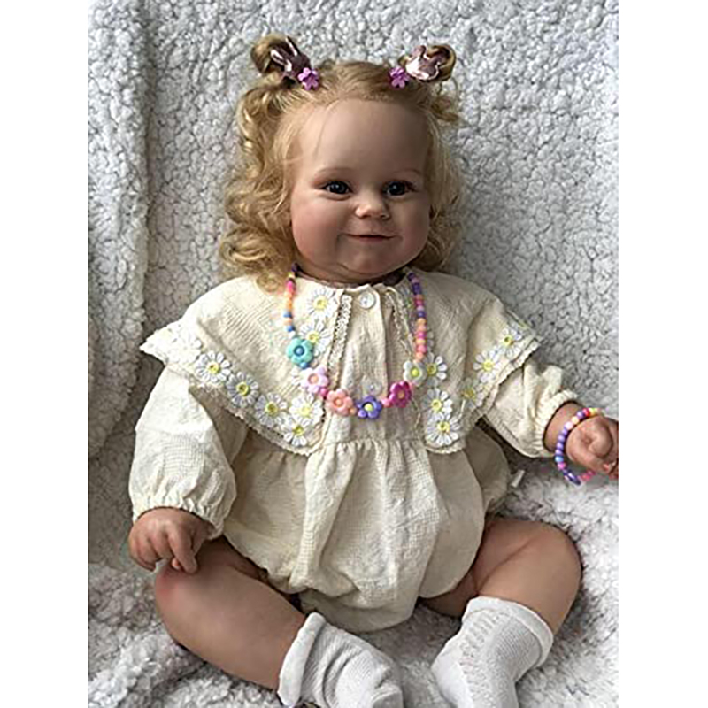 Riesige Baby Maddie bereits fertige bemalte Puppe mit verwurzelten blonden Haaren, weiches Kuschelkörperspielzeug für Kinder – Detail 1