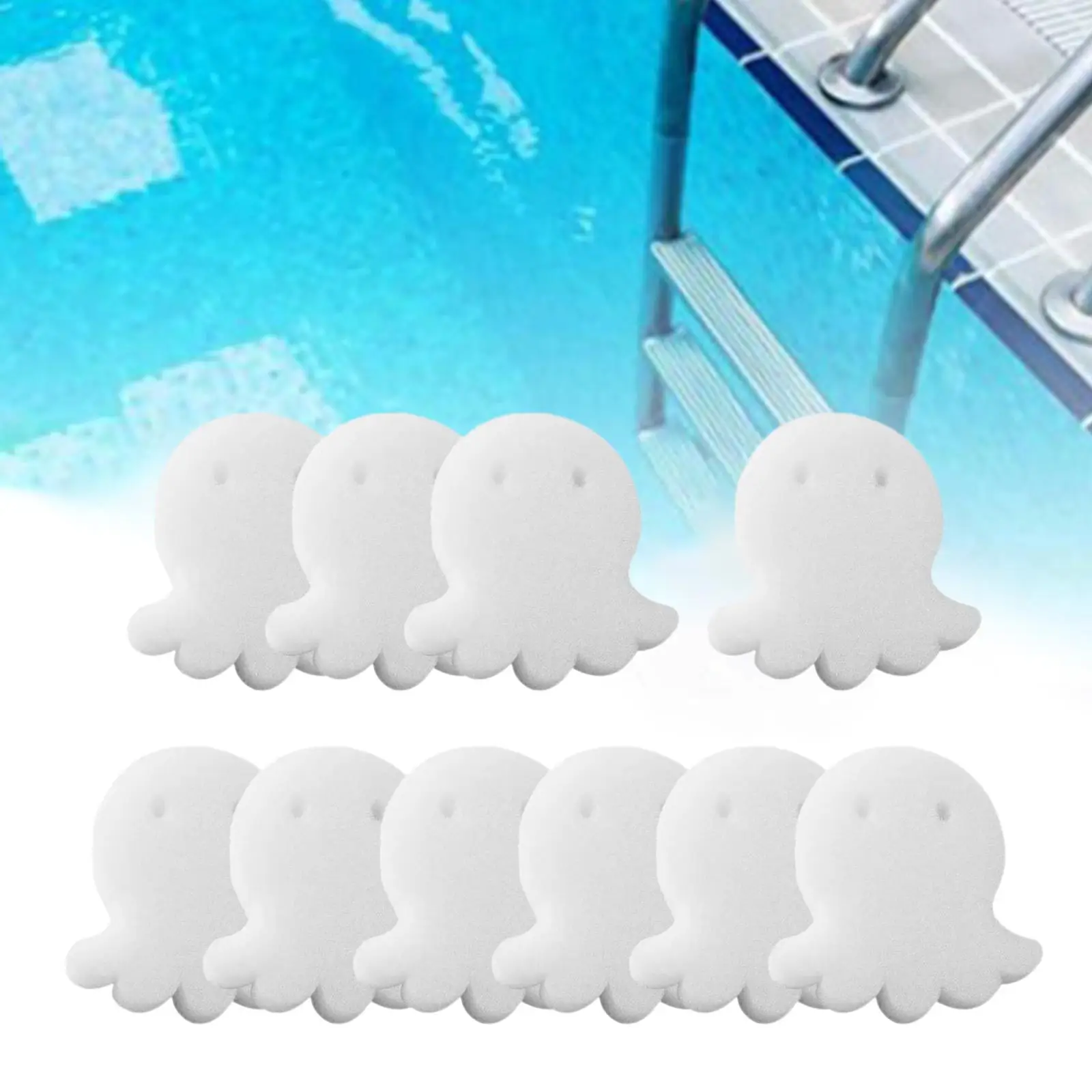 10 Pieces Oil Absorbing Scum Sponge Reusable Cartoon Octopus Filter Sponge Floating Sponges for Swimming Pool SPA Bathtub White