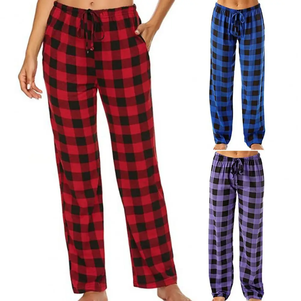 Штаны для сна с клетчатым узором женские хлопковые Пижамные штаны сширокими штанинами свободные штаны брюки женские штаны для дома Прямаяпоставка