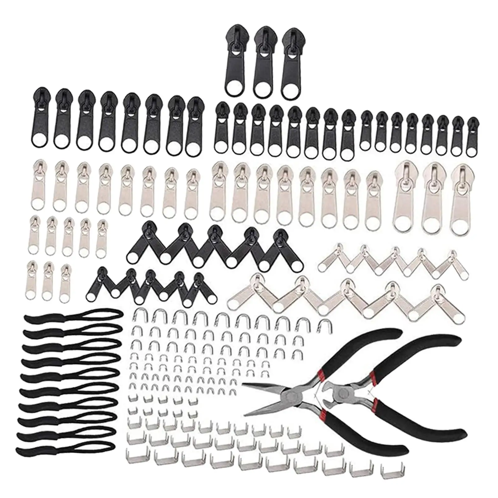 197x Fix Zippers Repair Kits with Install Pliers Zipper Replacement Instant Zipper for Backpack Clothes Tents Handbags Jackets