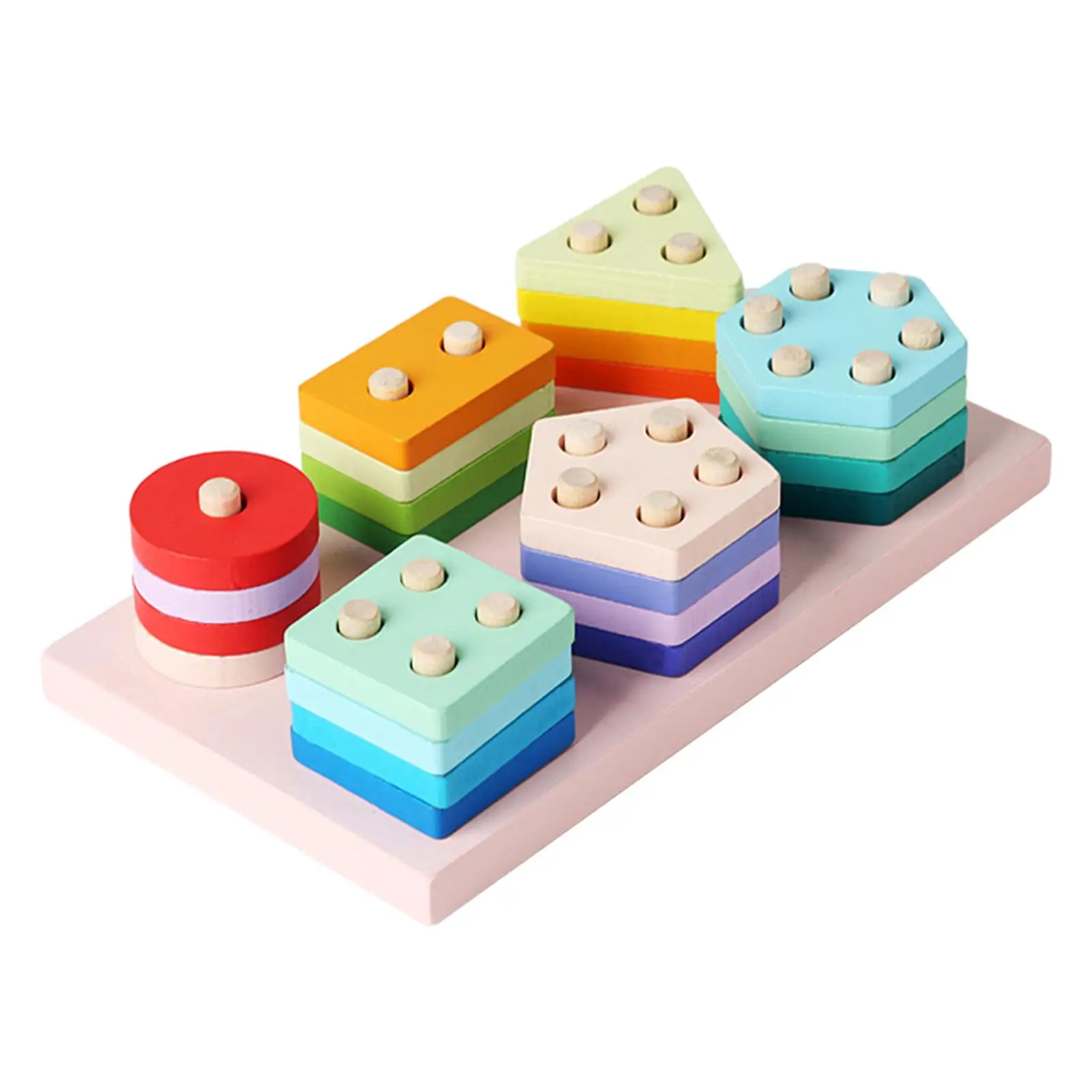 Wooden Shape Matching Puzzle Educational Toy Hand Eye Coordibation Geometric Stacker Block for Travel Toy Children Kids