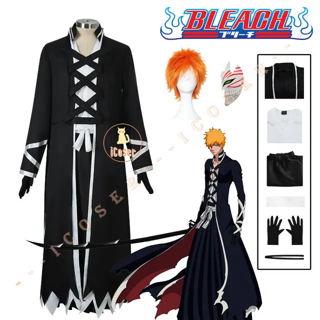 Anime Bleach: Thousand-year Blood War Arc Ichigo Kurosaki Cosplay Costume  Wig Shinigami Attire Black Kimono Cloak Fullbring Prop - Cosplay Costumes -  AliExpress