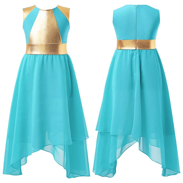 Aislor Women's Asymmetrical Praise Dance Dresses Color Block Sleeveless  Dance Dress Tunic