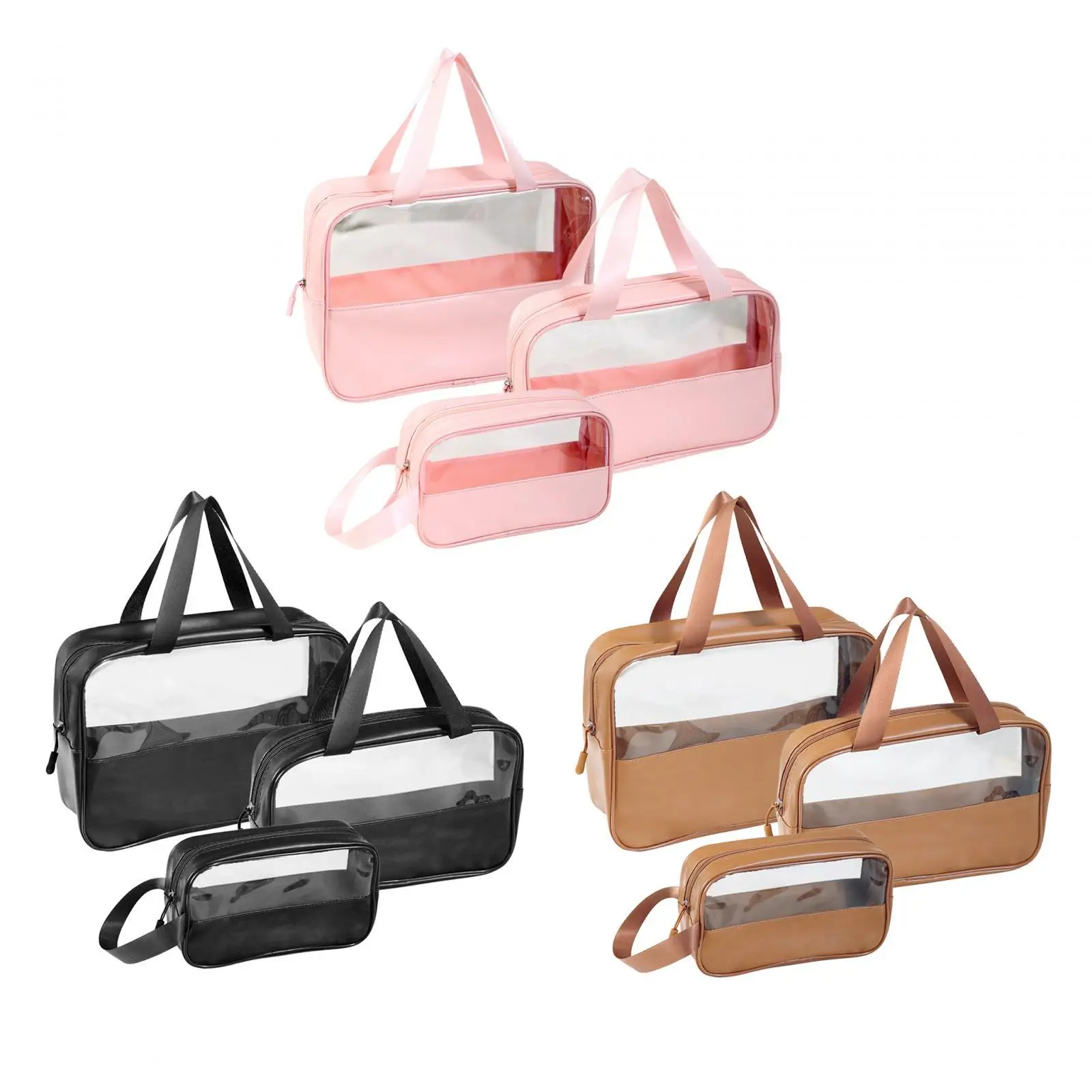 3x Clear Makeup Bag Cosmetic Bag Multifunction Waterproof with Zipper Cosmetic Organizer Storage Bag Pouch Portable Wash Bag