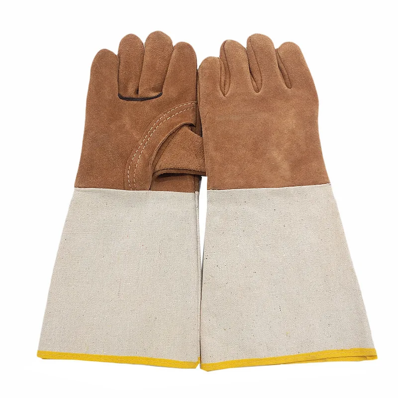Welding Gloves Leather Long Wear-resistant Welding Welder Protective Gloves Canvas Sleeve Fur Gloves masker chemical respirator