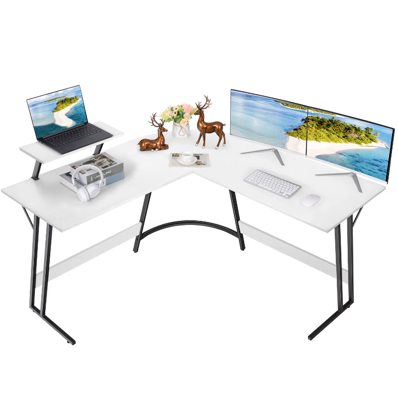 Description Picture 3 of itemVineego L-Shaped Computer Desk Modern Corner Desk with Small Table,White office desk  gaming desk