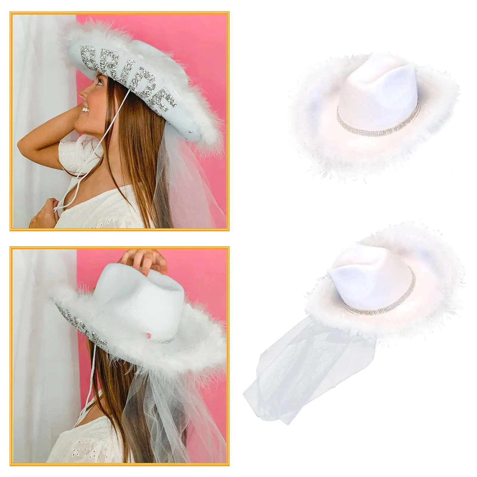 Western Style Cowboy Hat Women Girls Wide  Hats Wedding Bride Crystal Beaded Fedoras   Hats