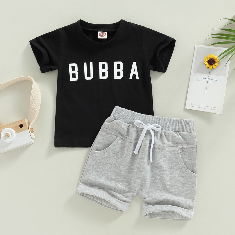 FOCUSNORM 4 Farben Sommer Kausalen Baby Jungen Kleidung Sets 2 stücke Brief Drucken Kurzarm Pullover T Shirts + Solide shorts – Detail 9
