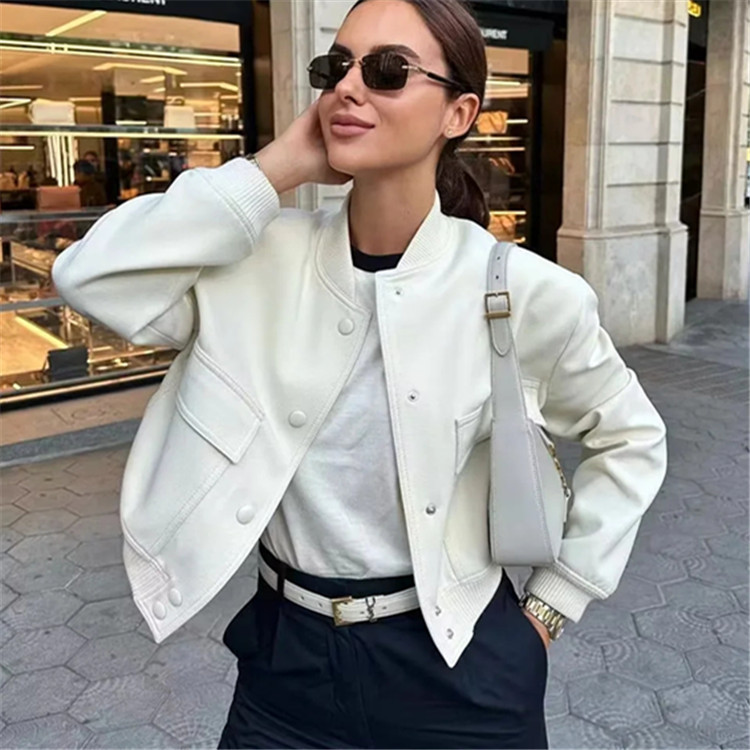 Description Picture 5 of itemZBZA Fashion Women Bomber Jackets Spring Autumn Women's Round Neck Long Sleeve Coats Ladies Big Pockets Jacket Female Outerwear