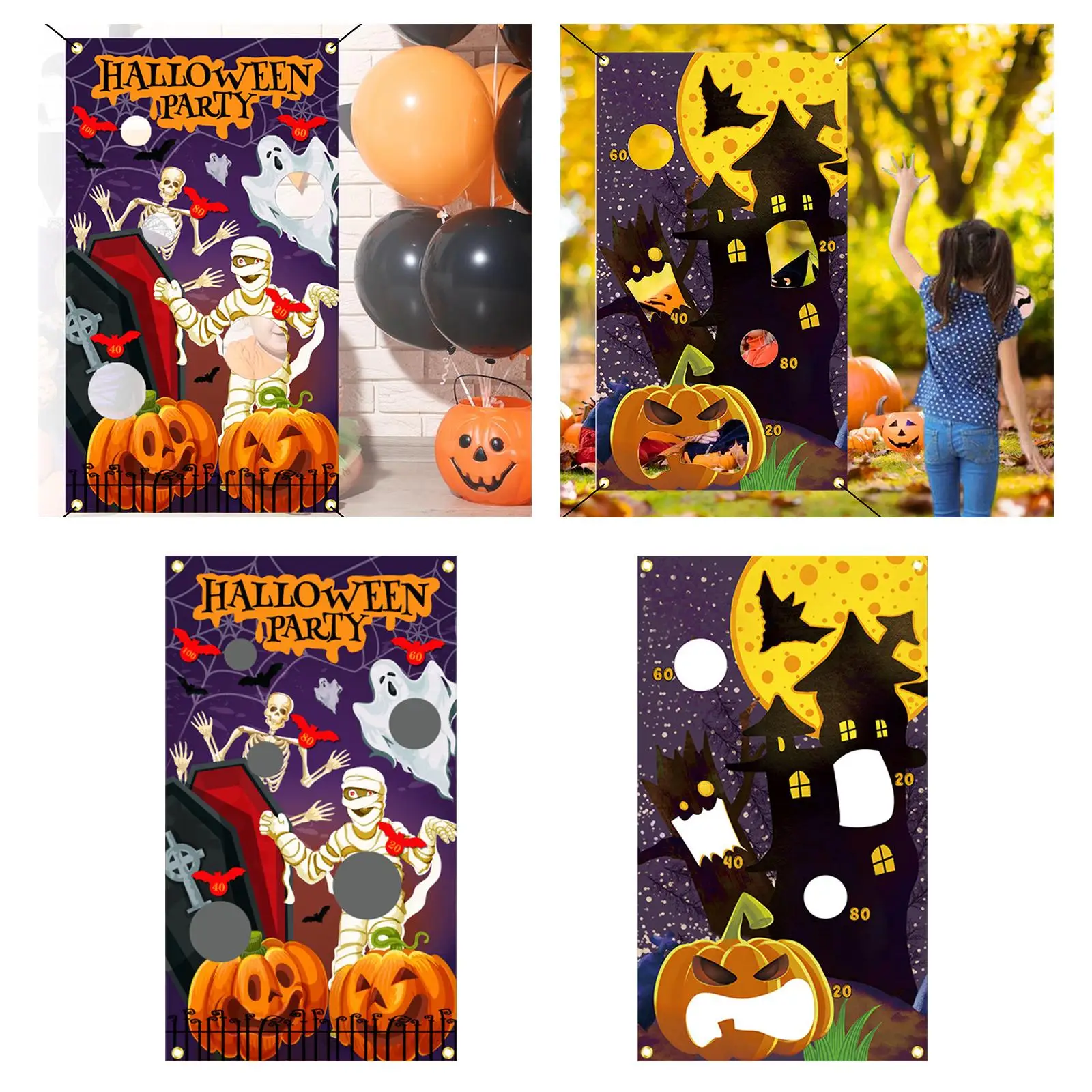 Halloween Themed Toss Games Banner Set ,80x140cm Party Favors Toys Children Throwing Game Supplies Indoor Outdoor Camping Game