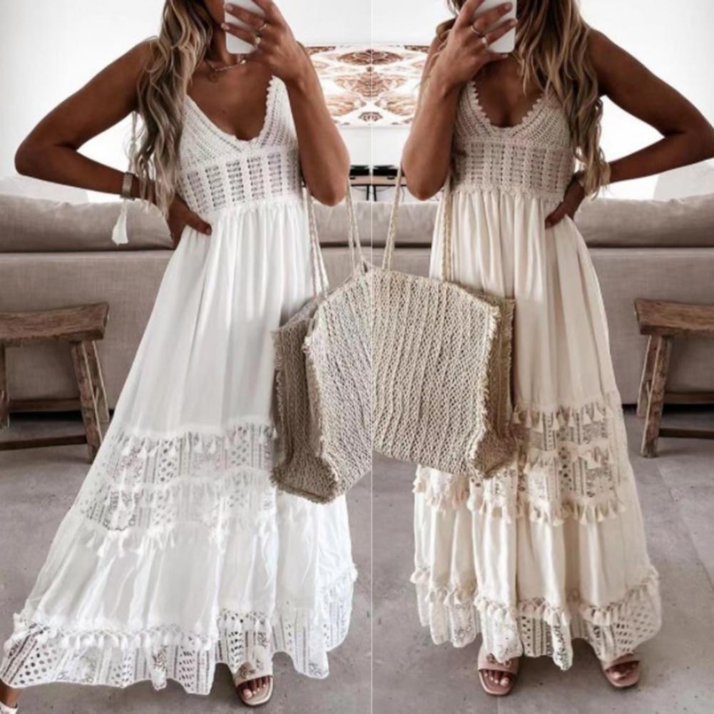 Verão sem mangas solto boho vestido elegante