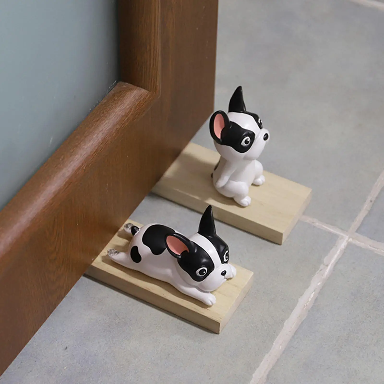 Bulldog Shape Door Stopper Doorways Slip Resistant Wood Base Wedge Door Stop for Baby Protection Home Office Decor Ornament
