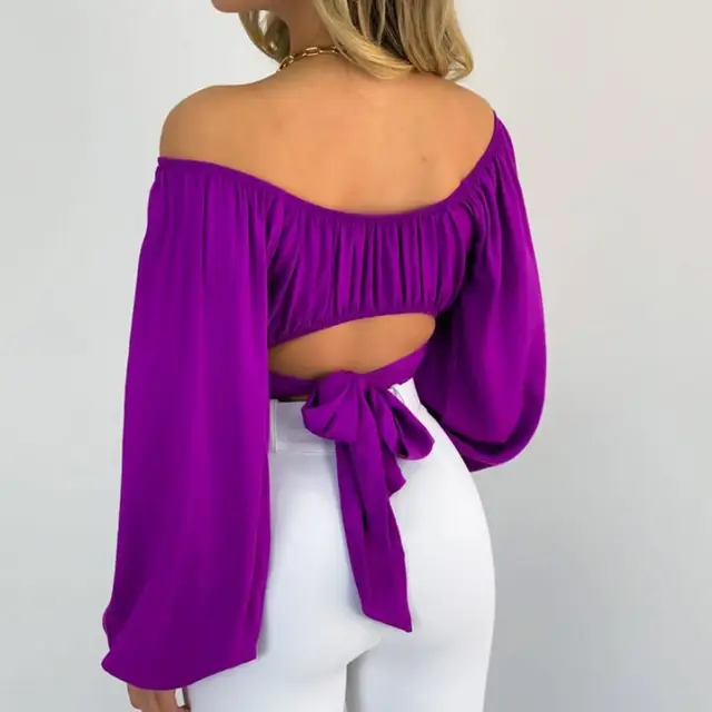 RQYYD Clearance Women Off Shoulder Tops Mesh Short Sleeve Shirt Glitter  Shoulder Straps Elegant Blouse Tops(Purple,S) 
