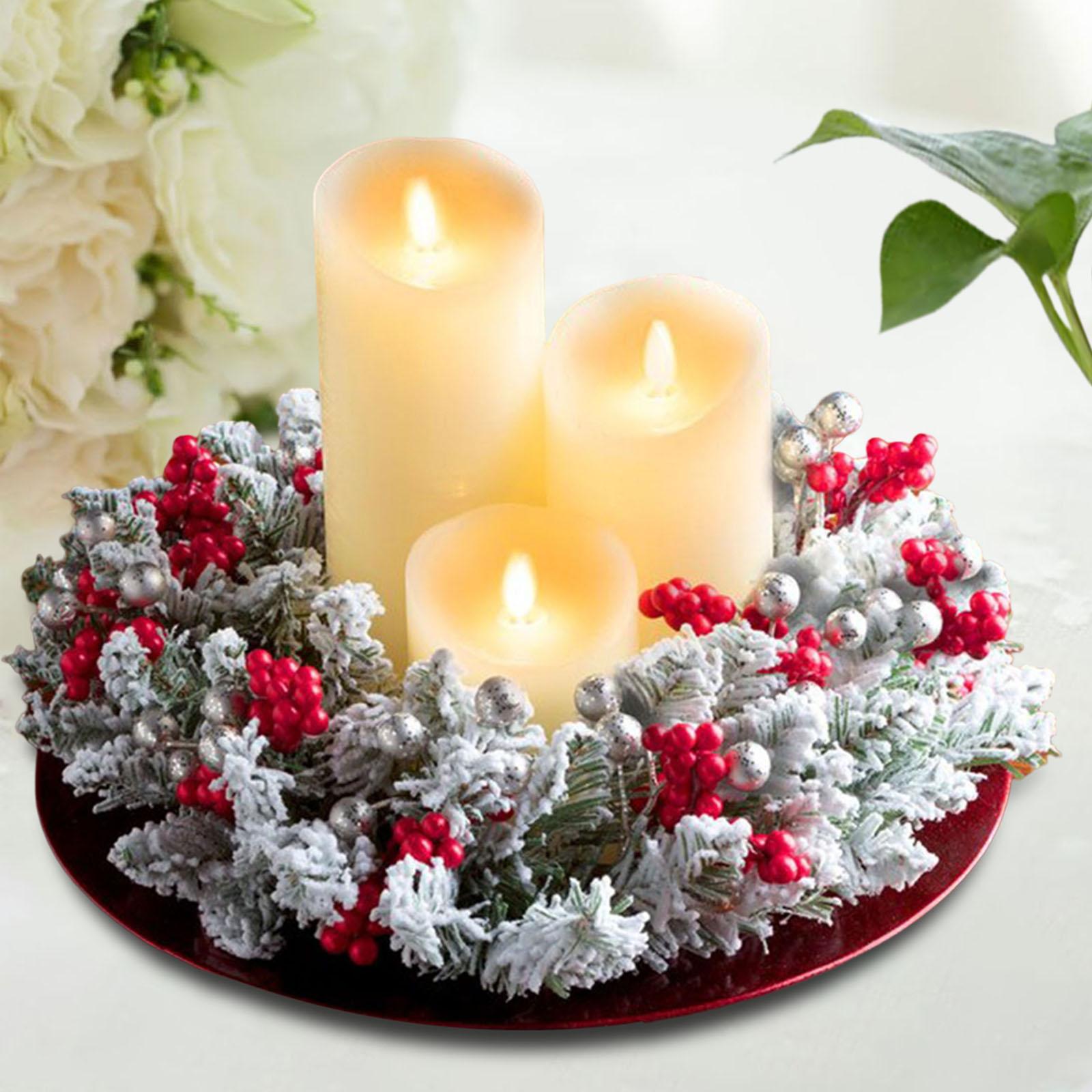 Christmas Candle Wreath Decorative Candles Holder Creative Wreath Garland for Xmas Dining Room Dinner Thanksgiving Wedding