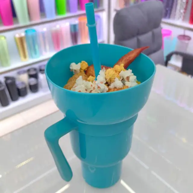 Happon 2 in 1 Snack Drink Cup with Straw,Stadium Tumbler Popcorn