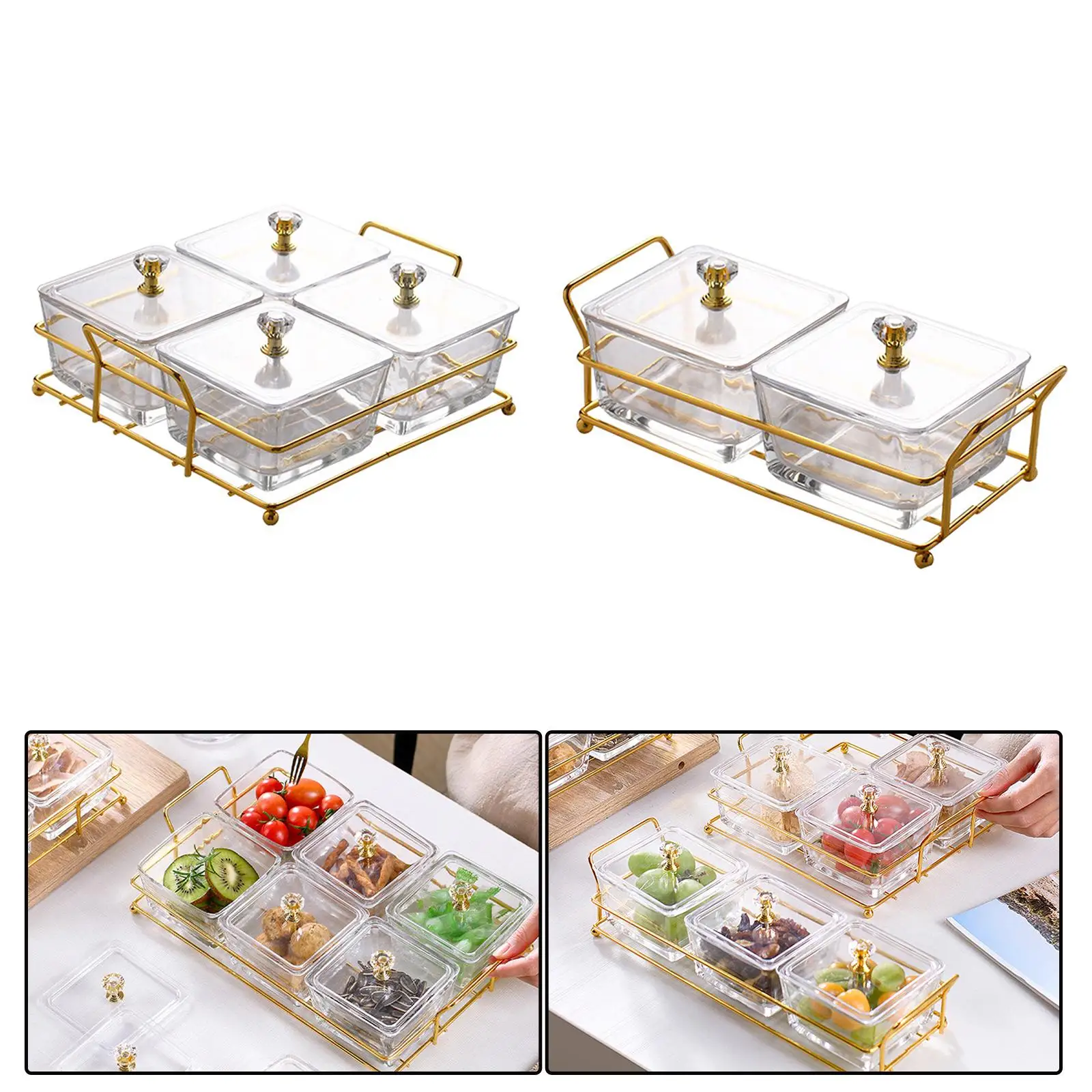Fruit Tray with Lid Metal Stand Transparent Storage Organizer Snack Plate for Restaurant Living Room Home Countertop