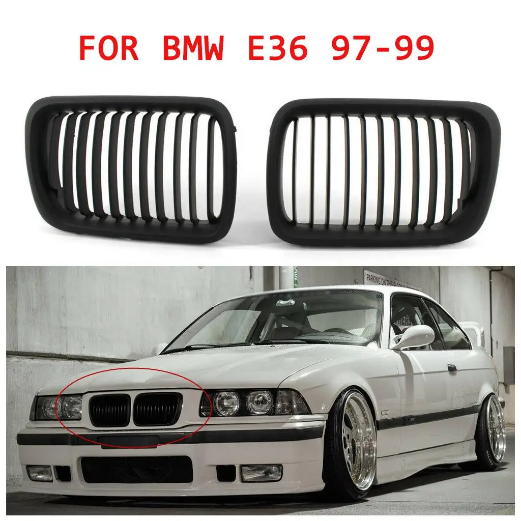 Pair Gloss Black Front Kidney Grilles Grill for E36 97-99