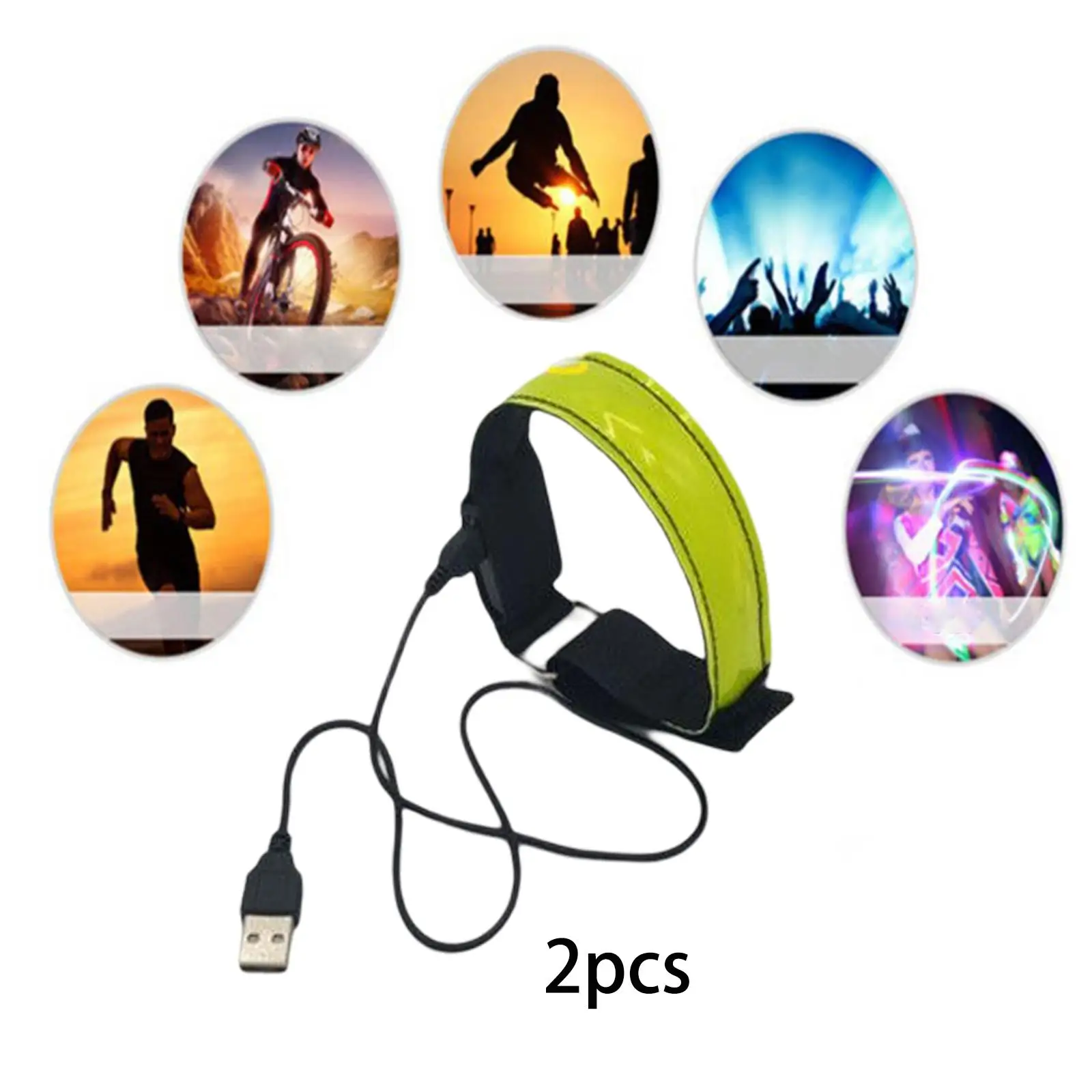 2Pcs USB Rechargeable LED Armbands High Visibility Arm Bands Runners Accessories
