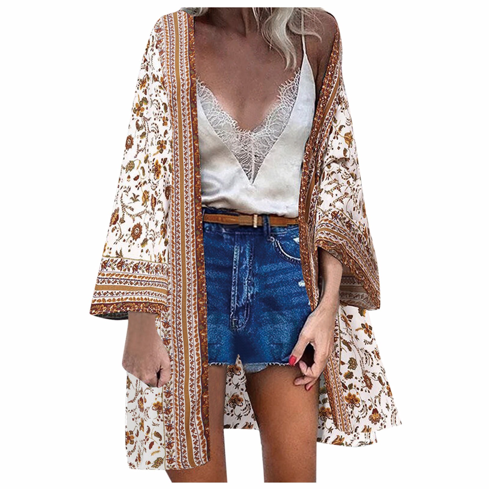 mulher floral impressão chiffon quimono manga longa xale praia biquíni cobrir envoltório bohemia cardigan beachwear ao ar livre casaco