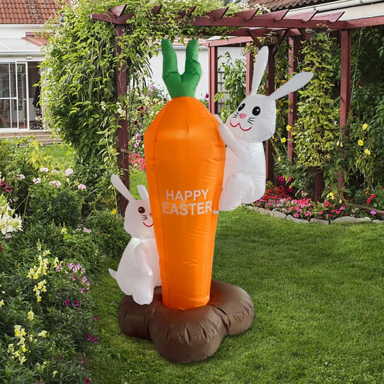 5.9ft Easter Inflatable Bunny Climbing Carrot Built in LEDs Light up Decoration for Porch Patio Lawn Indoor Outdoor Garden