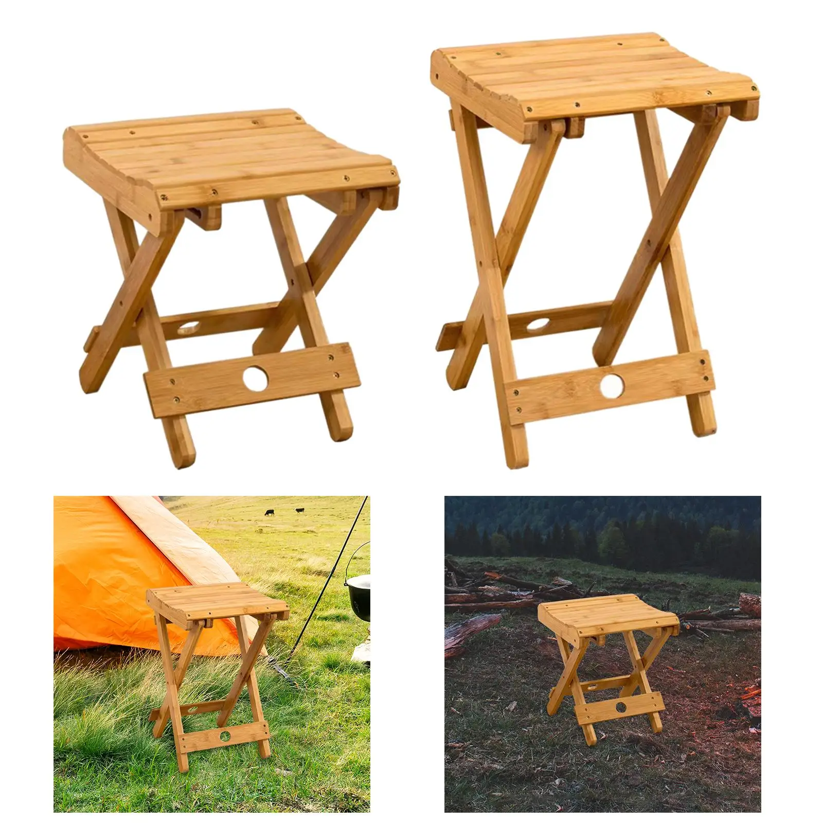 Bamboo Folding Stool Lightweight Outside Fishing Chair for Hiking Beach Yard