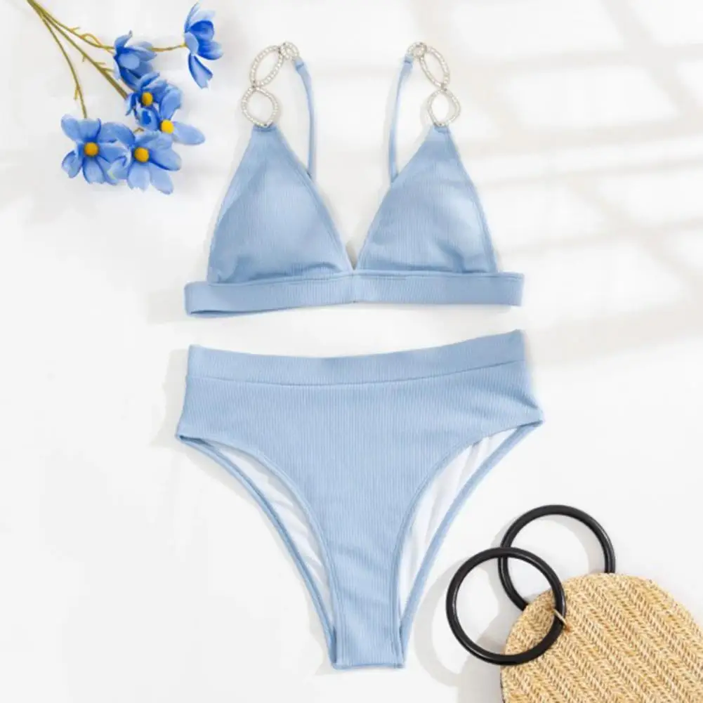bandeau bikini set 40%HOT2 Pcs/Set Bikini Set Solid Color Three-point Metal Adjustable Summer Swimsuit Set for Beach sport bikini set