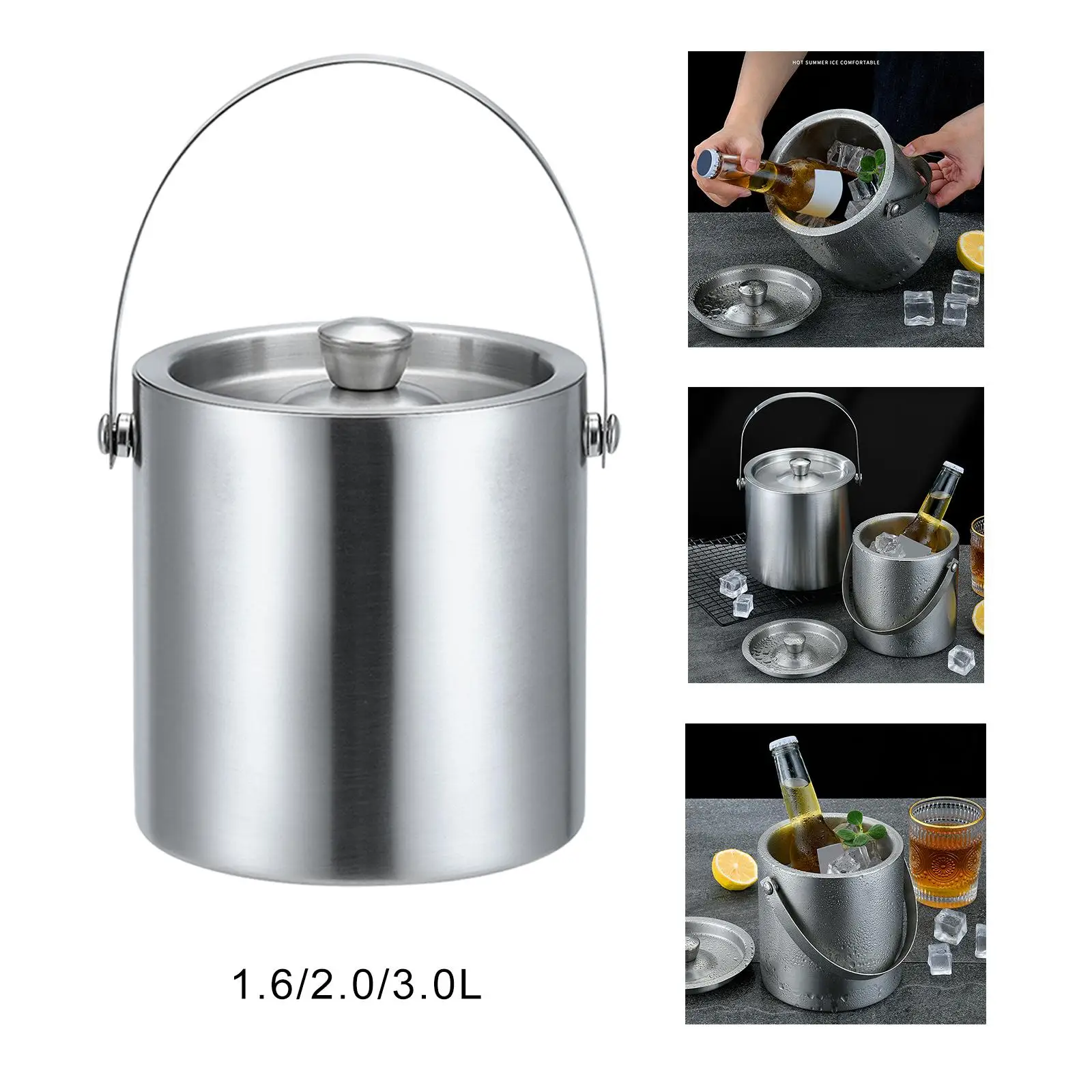 Stainless Steel Ice Bucket with Lid Double Wall Insulated Drink Tub Beverage Tub for Chilling Beer Champagne Party Event Camping