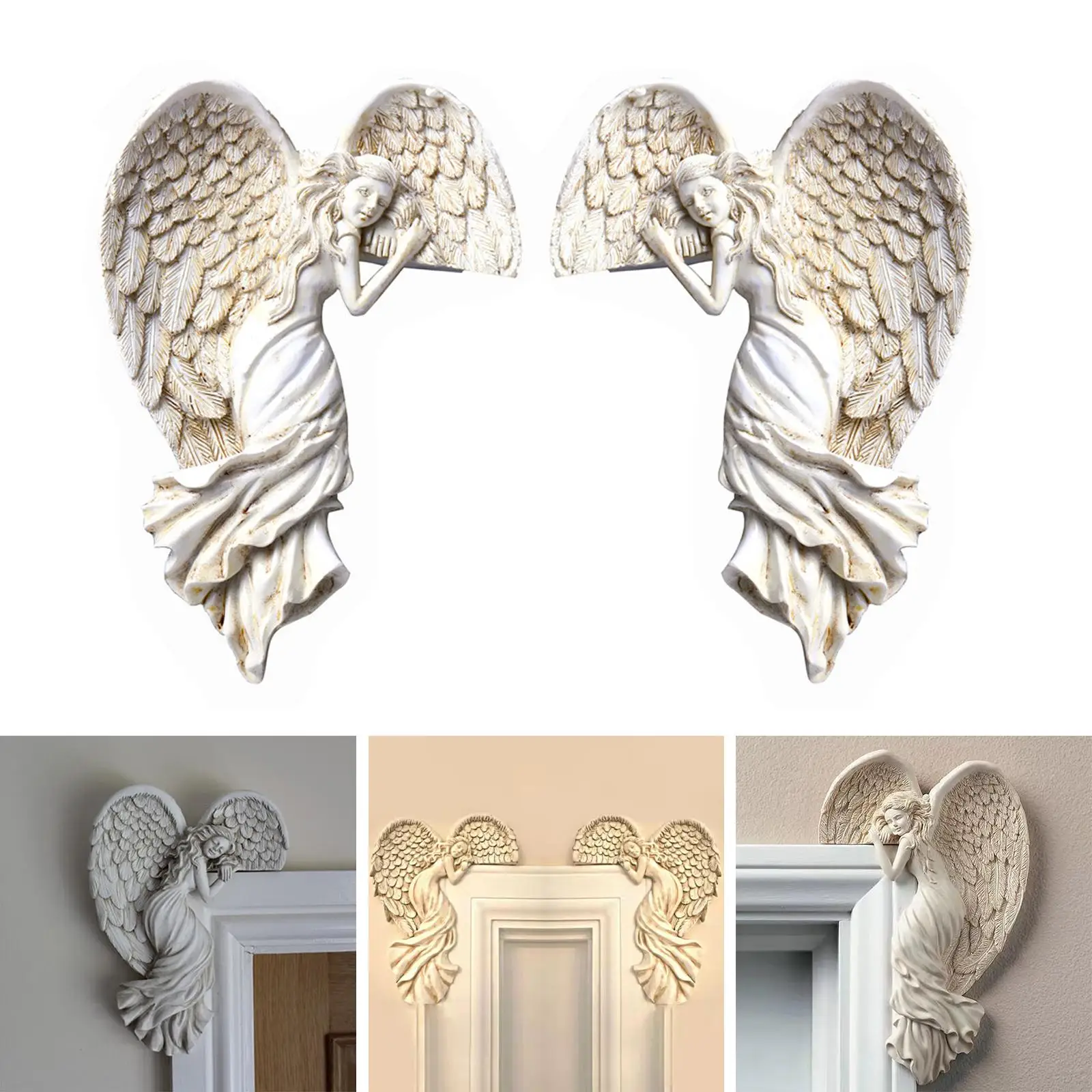 Angel Wall Decoration, Antique Hanging Resin Angel Wings, Wall Art Décor Sculpture for Home Bedroom Living Room Garden Fairy