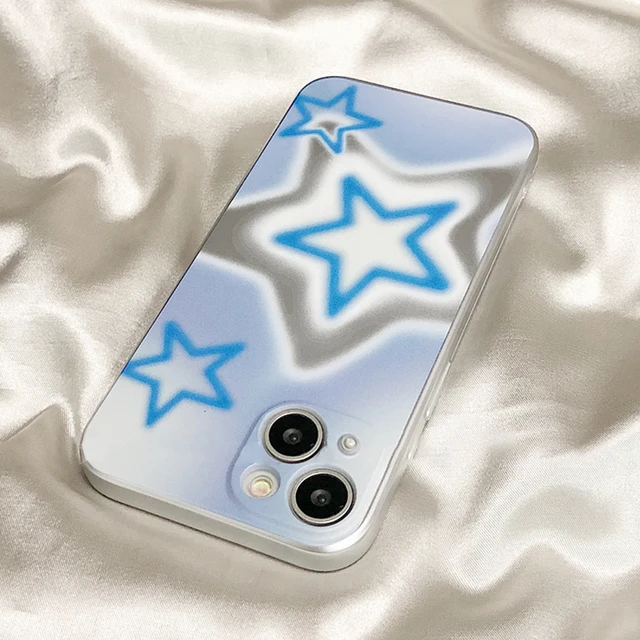 Korea Hazy Blue Star Phone Case Punk for Iphone 14 13 11 12 Pro Xs Max Xr  INS Style Cool Mobile Phone Case Y2k