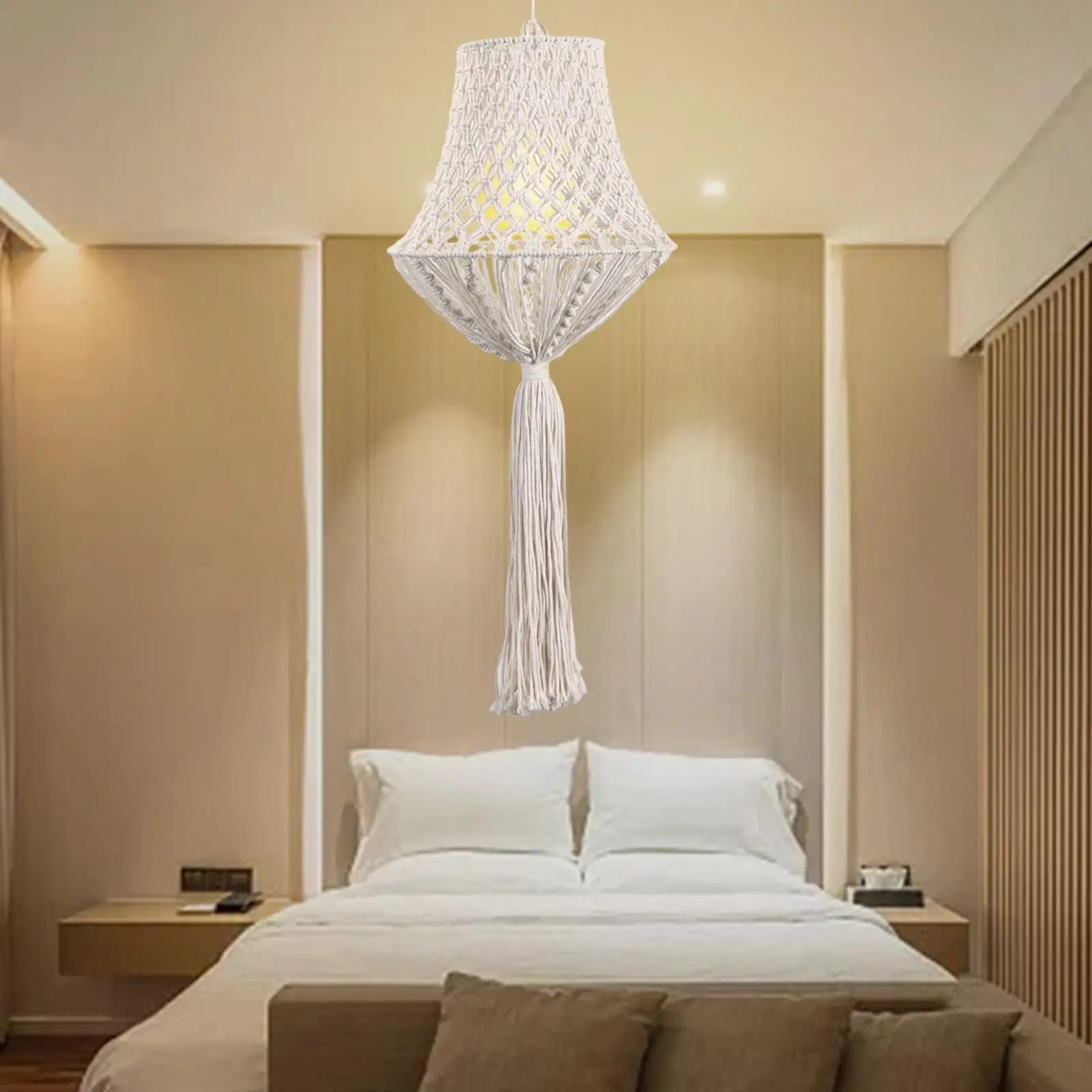 Macrame Lamp Shade Handwoven Ceiling Light Shade Fitting Hanging Pendant Lamp Cover Chandelier Lampshade for Cafe Home Ornament