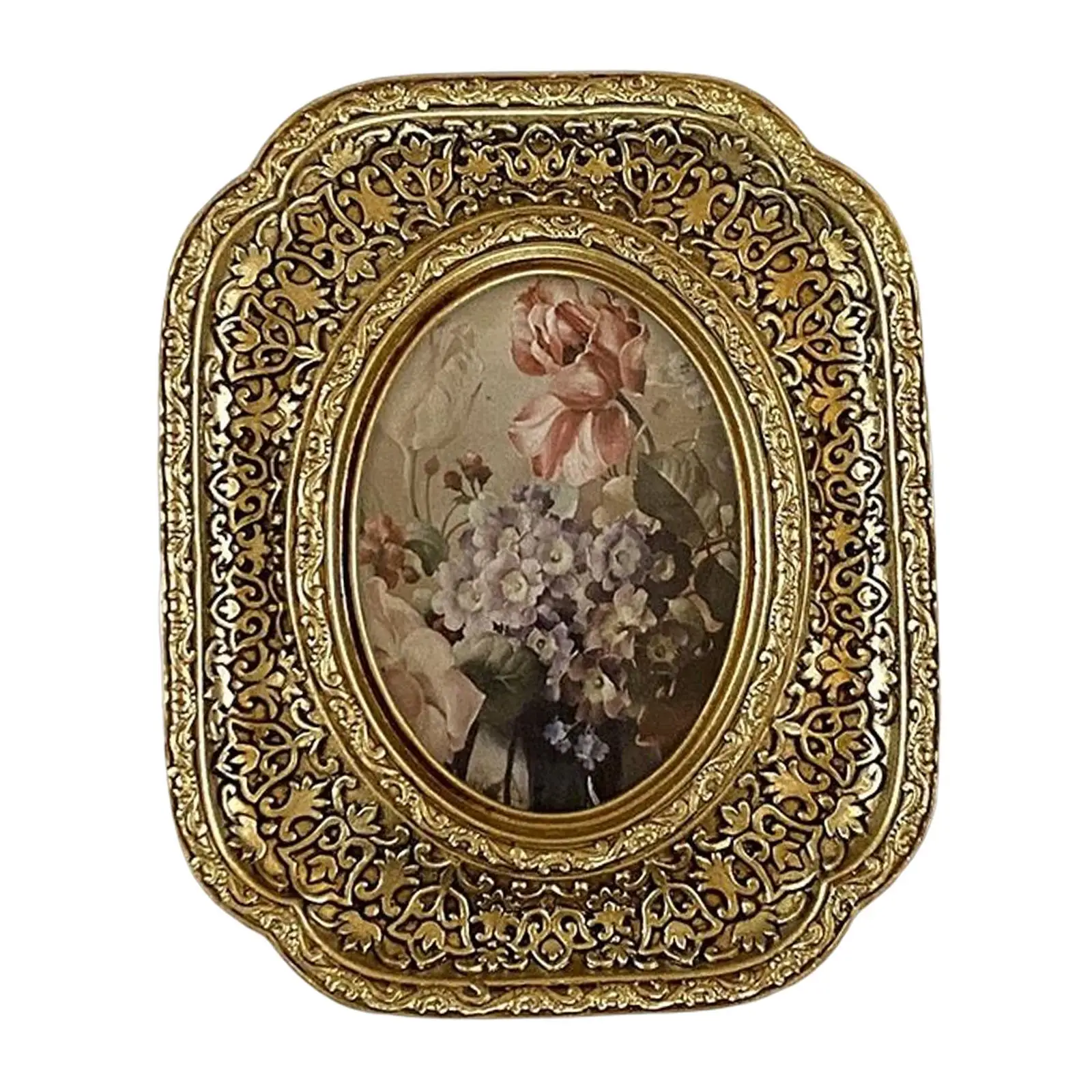 Retro Style Ornate Picture Frame, Tabletop Wall Hanging Embossed Frame Display Holder Baroque Photo Frame for Home Decoration