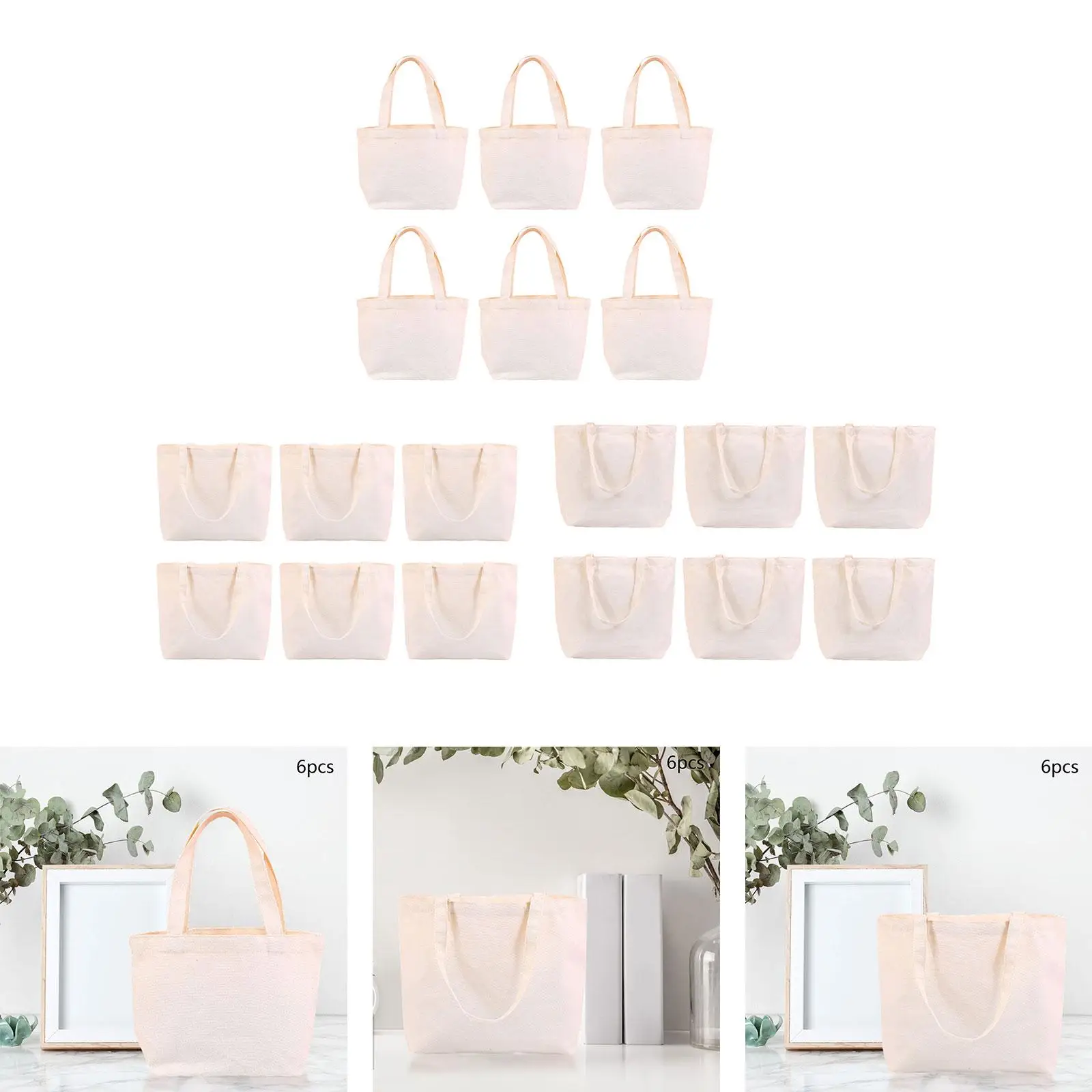 6 Pieces Canvas Tote Bags Top Handle Shopping Bag Canvas Fabric Bags for DIY Projects Advertising Painting Embroidery Decoration