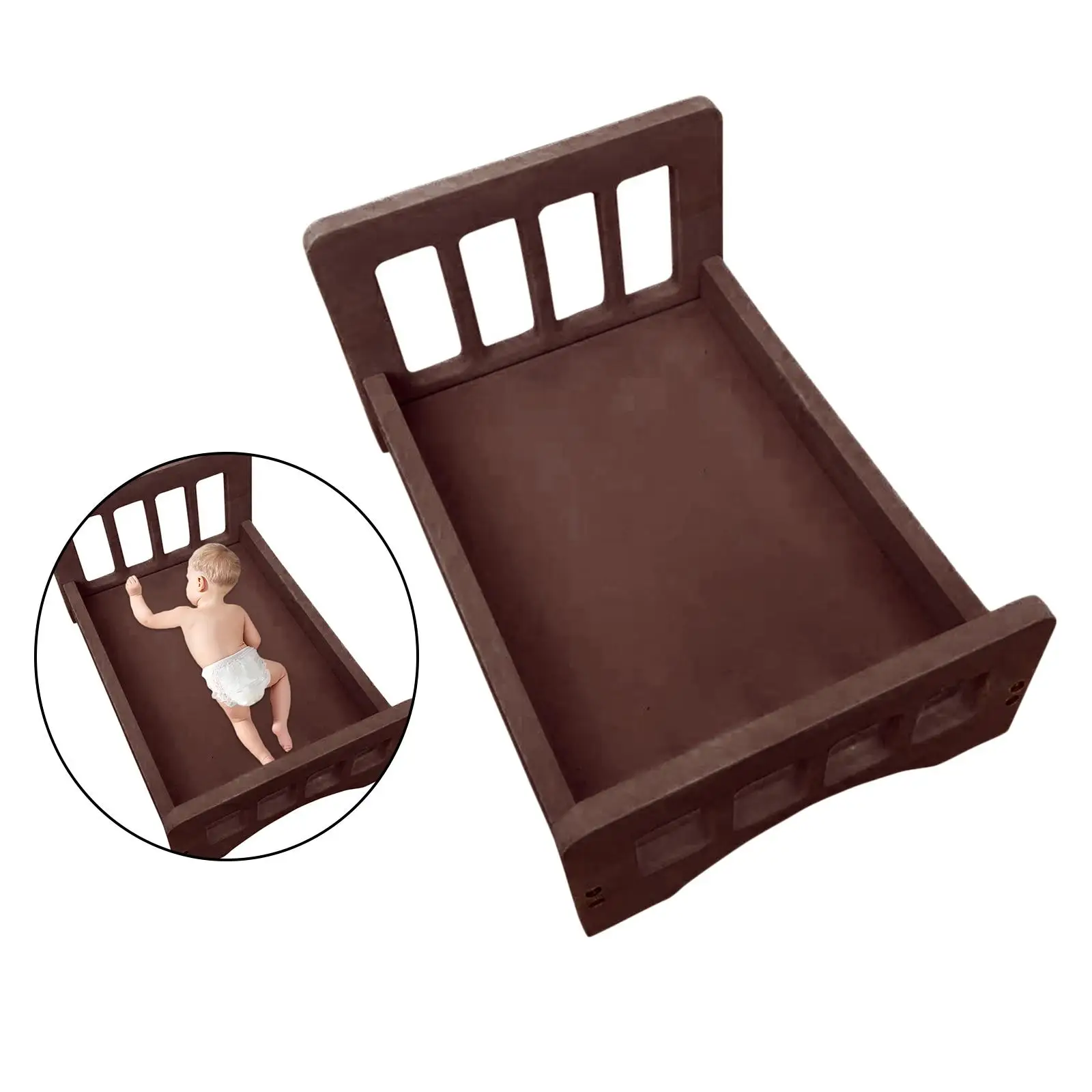 Small wooden bed posing baby photography props, newborn photo background